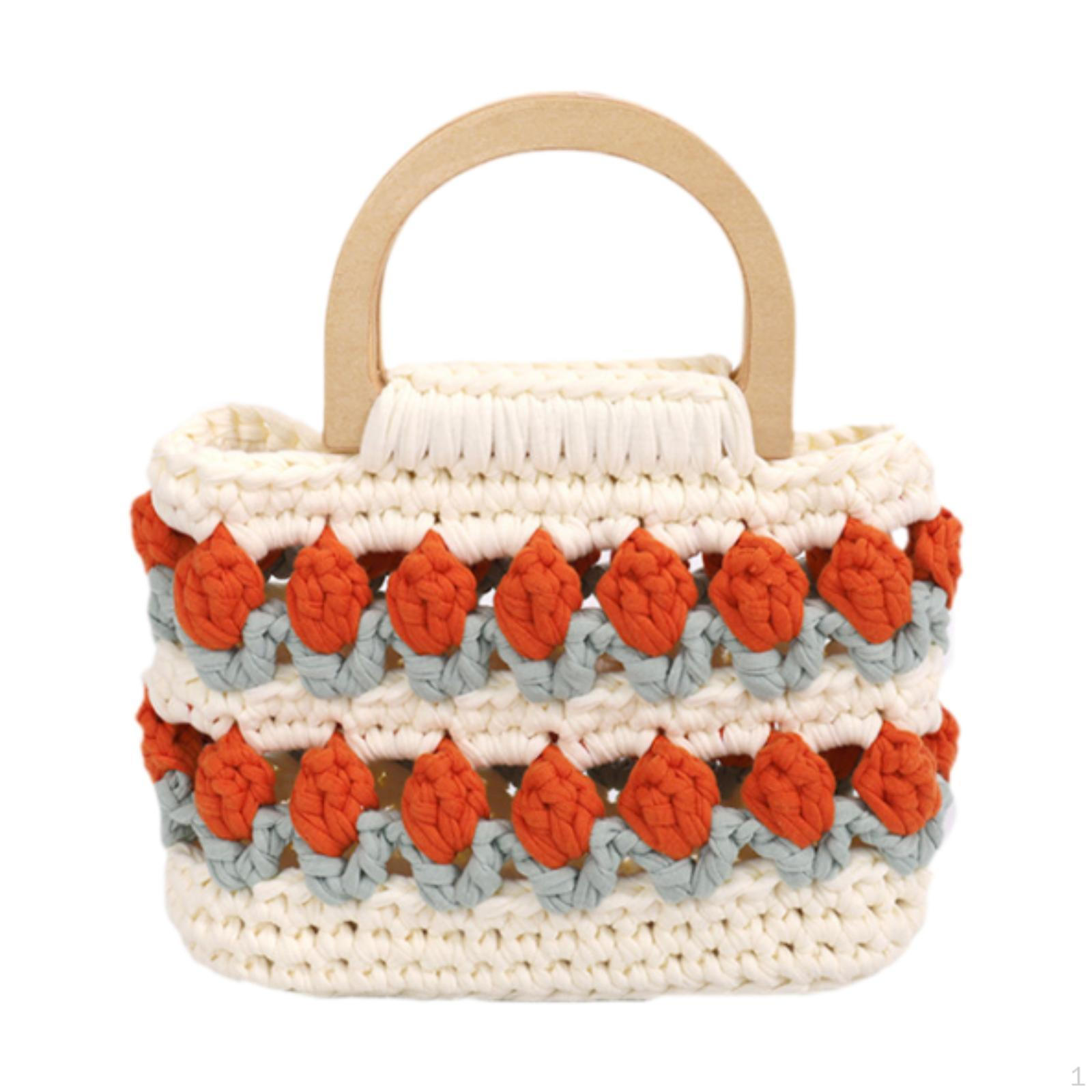 

Women Handbag Crochet Bag with Handle Handheld Fairy Stylish Large Capacity Purse Small for Beige Orange