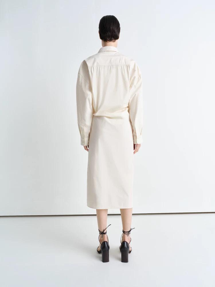 Aktuelles Lemire Frühjahrsankunft Lockerer Revers Diagonale Knöpfe Langarm Hemdblusenkleid für Damen