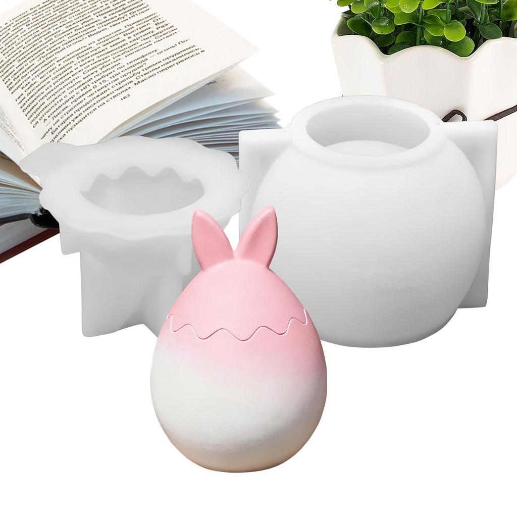 Easter DIY Silicone Mold Cute 3D Silicone Bunny Ear Mould Egg Shape Soap Mold Easter Rabbit Ear Eggshell Decoration Molds