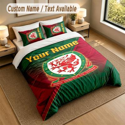 Ensemble de literie 1 housse de couette 2 taies d'oreiller Imprimé Rugby Pays de Galles Linge de lit doux Décor de chambre