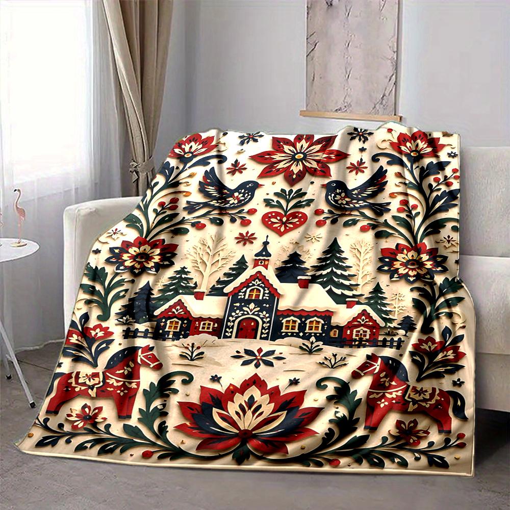 1Pc Christmas Winter Festive Blanket Soft And Comfortable Casual Warm Camping Travel Christmas Halloween Gift M91721
