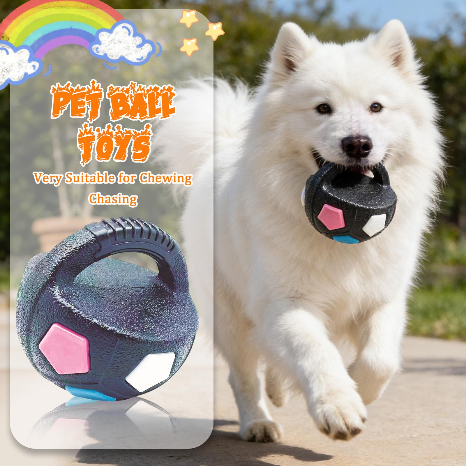 

Rubber Dog Chew Ball With Handle, Interactive Toy For Aggressive Chewers, Teething Toy For Small/Medium/Large Dogs, Colorful Squeaky Pet One Size