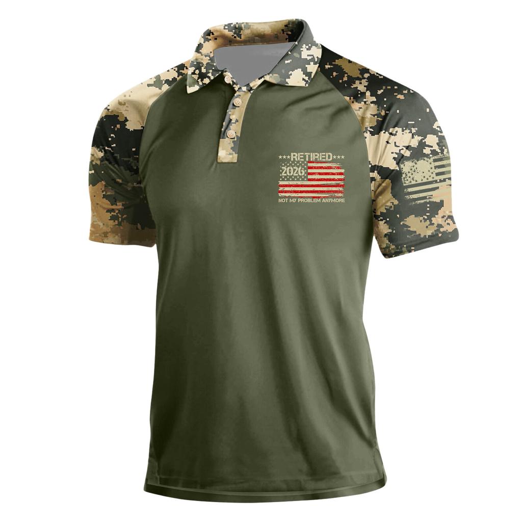 Polo da uomo con stampa mimetica manica corta grafica bandiera colletto a bottoni vestibilità casual design ritirato 2026