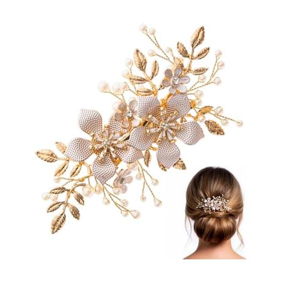 DONGYE Hair Pin, Hair Stick, Hair Clip with Pearl and Cherry Blossom Motif, Rose Gold, Suitable for Weddings, Ceremonies, Japanese and Western