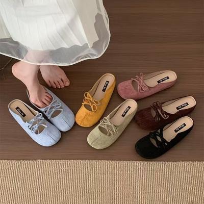 Elevated Heel Mary Janes Women's Ballet Style Half Slippers Retro Forest System Casual Shoes Low Heel Canvas Upgraded Edition