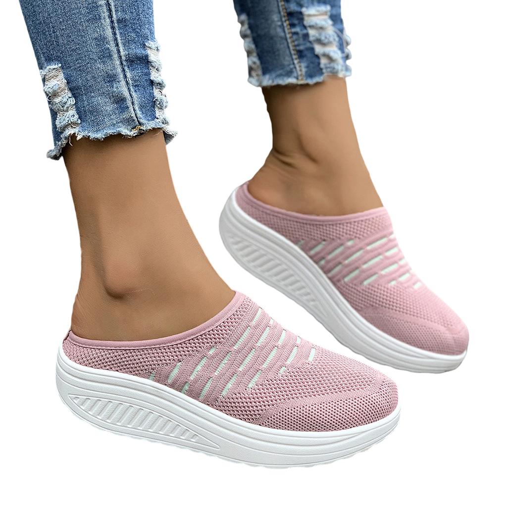 Women Slip On Platform Sandals Lightweight Breathable Knitted Upper Casual Walking Shoes with Cushioned Sole for Daily Wear