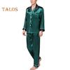 2-teiliges Pyjama-Set für Herren aus Seidensatin mit Knopfleiste, langärmeligem Pyjama-Oberteil mit Reverskragen, vorderer Knopfleiste, Brusttasche, lange Hose, Nachtwäsche