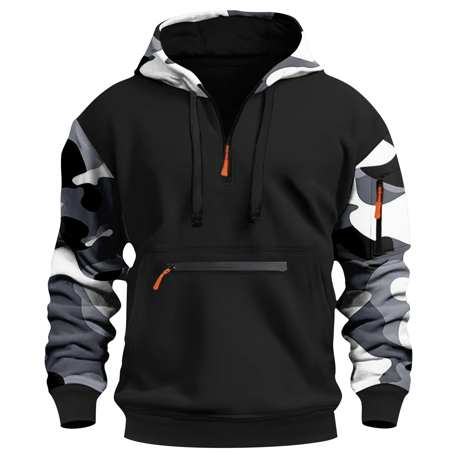 

Чоловіча толстовка з принтом, толстовка на блискавці, кишеня на рукаві, чоловіча спортивна повсякденна толстовка великого розміру XXXL чорний