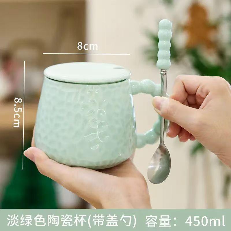 

400 мл цветная перламутровая керамическая кружка с крышкой и ложкой, высокий уровень внешнего вида для домашнего завтрака, молока, чая, кофейных чашек 430ML
