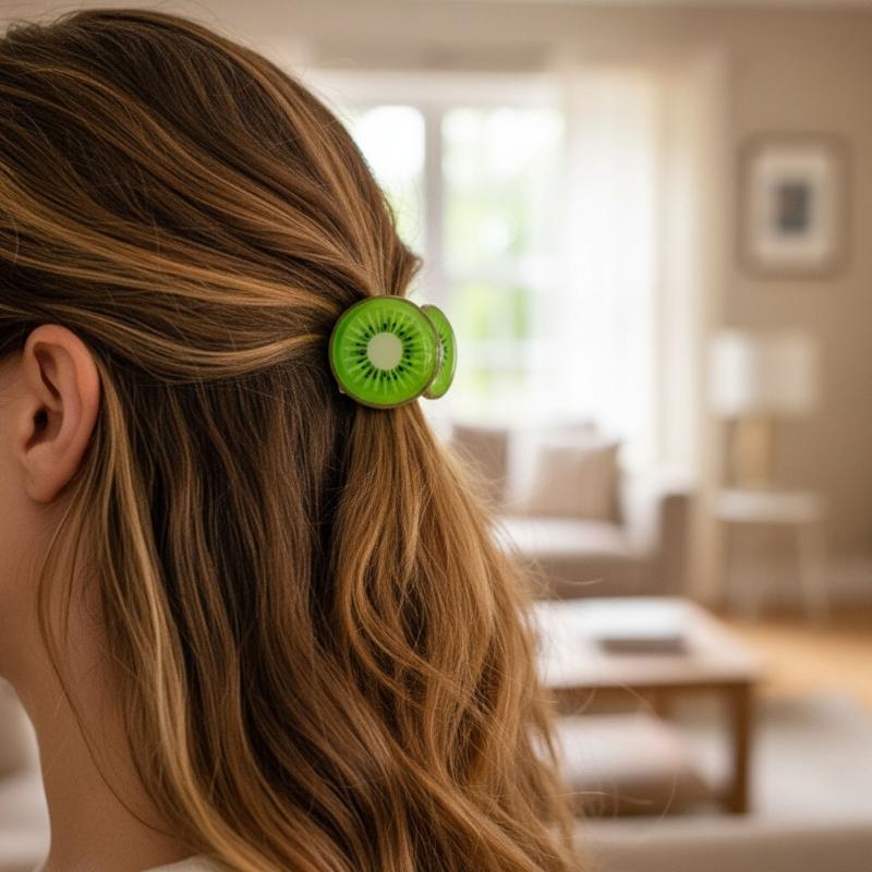 Slip proof Hair Clips Acrylic  Half Up Hair Accessories With Fruit Theme For Sports Travel Daily Use
