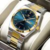 New Original Mens Watch 40mm Luxury Blue Gold Dial Fashion Stainless Steel Strap Night Light Dual Calendar Quartz Men Watch