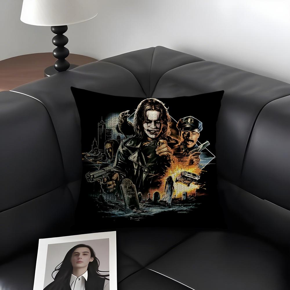 T-The C-Crow Movie Cushion Cover Natural Linen Organic Fabric Double-Sided Printing Sofa Home Decor Gift Pillow Case