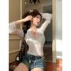 Women's Sexy Slimming Lace V-Neck Long Sleeve Top - Early Autumn Pure Desire Style