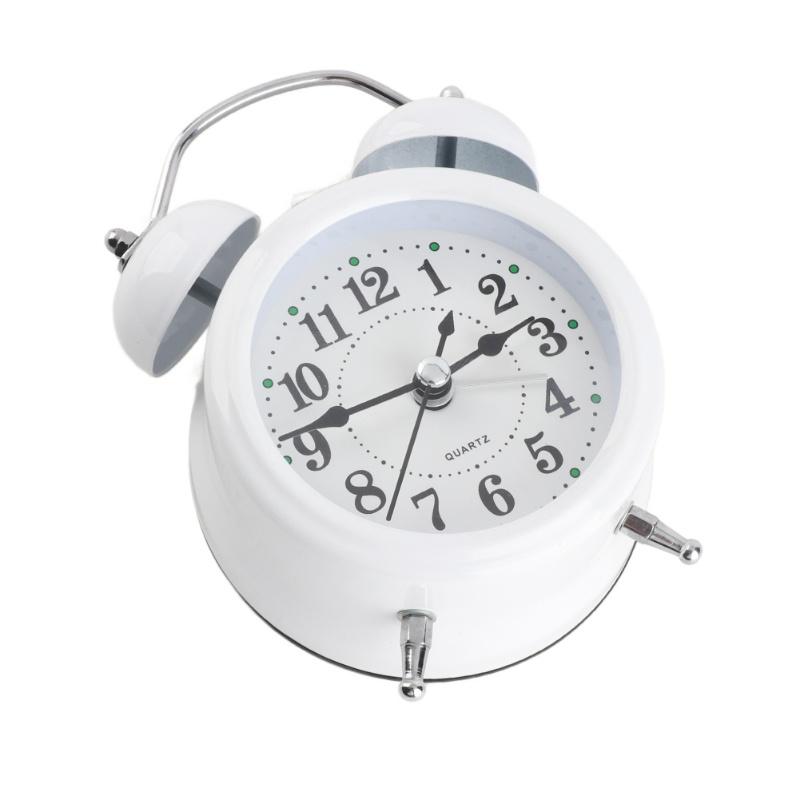3 Inch Twin Bell Alarm Clock Modern Metal Mechanical Bedside Ringing Alarm Clock Battery Operated Silent Alarm Clock White