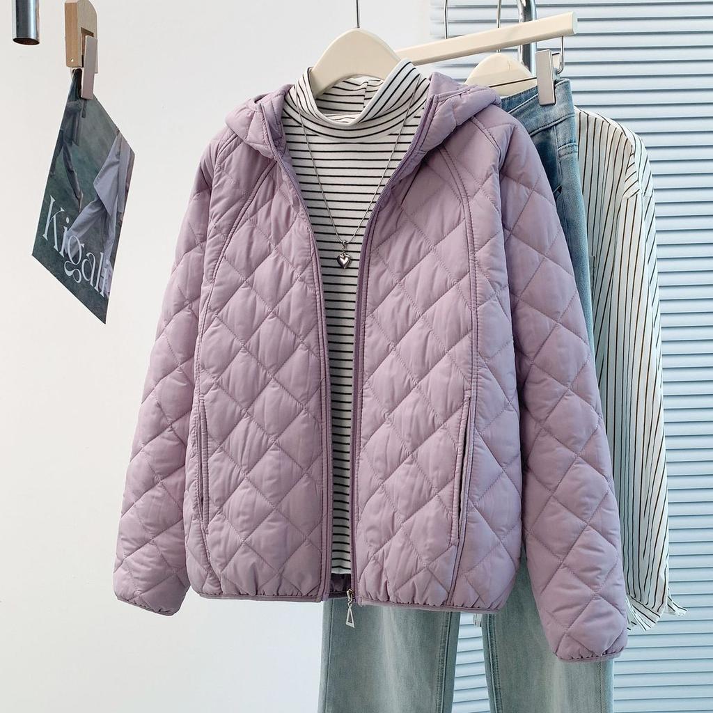 Korean Hooded Quilted Cotton Jacket Women's Short Coat Warm Slim Fit Autumn Winter Diamond Patterned Cotton Padded Outwear