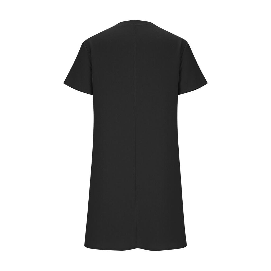 Kadın Moda Bol Kesim V Yaka Kısa Kollu Pamuk Keten Karışımı Günlük Elbise