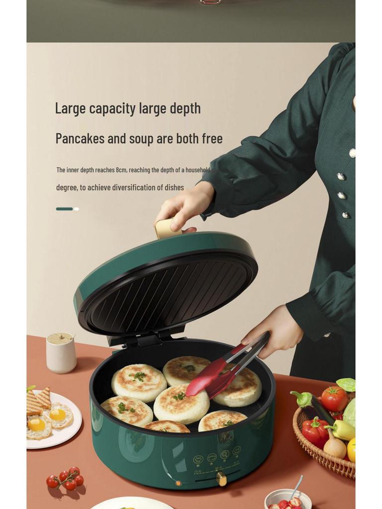 Deep Dish Electric Crepe Maker with Dual-Sided Heating - Large, Multifunctional Pan for Pancakes, Grilling, Baking, and Frying