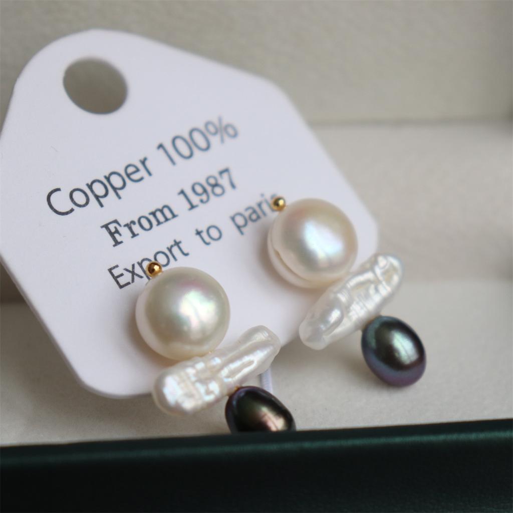 New Design Light Luxury Original Geometric Mix Match Natural Freshwater Baroque Pearl AAAAAA/AAAA Grade Inlaid Pearls Earrings