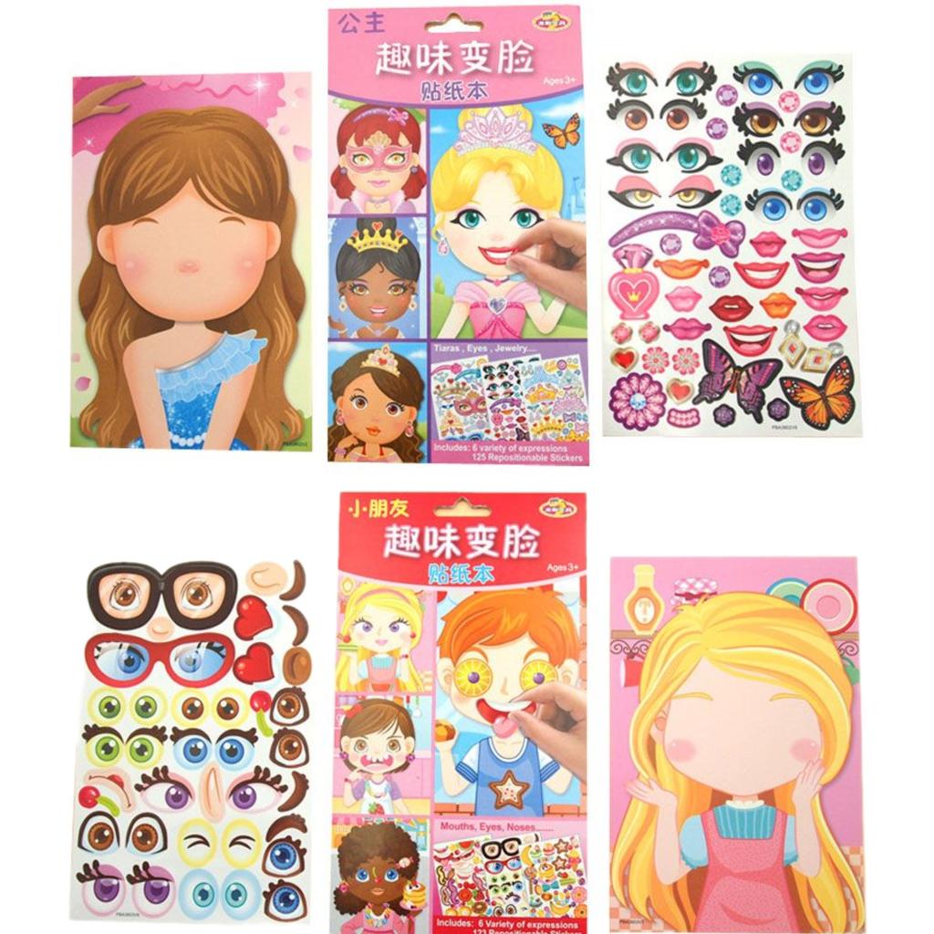 9Pcs/Set Diy Stickers Make-A-Face Princess Animal Dinosaur Assemble Toys Children Puzzle Games For Girls Kids Training Gifts Gxe