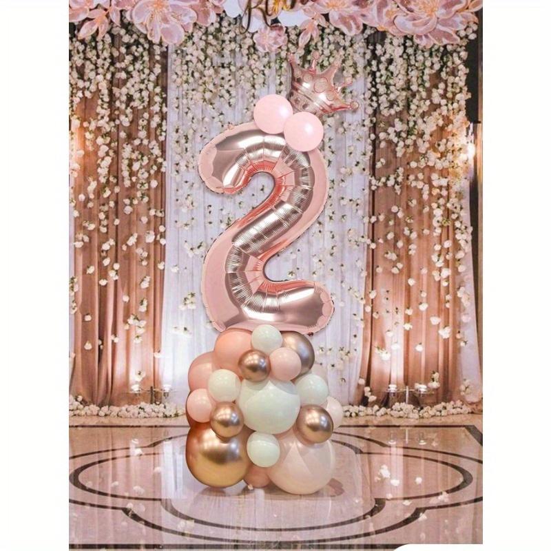 32-Inch Rose Gold Number 0-9 Balloons, Mini Rose Gold Crown, Birthday Party Decoration Supplies For 1st Birthday, Women Birthday