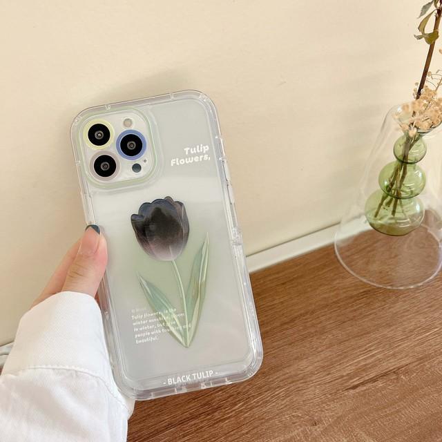 

Прозрачный силиконовый мягкий чехол для телефона с черными тюльпанами и цветами для Iphone 11 12 Pro Max 13 Promax, держатель-подставка с рисунком, задняя крышка, капа For iphone 13