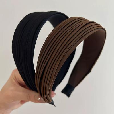 High-end Wide-brimmed Pleated Headband French Retro Brown Autumn and Winter Satin Headband High Skull Hairpin