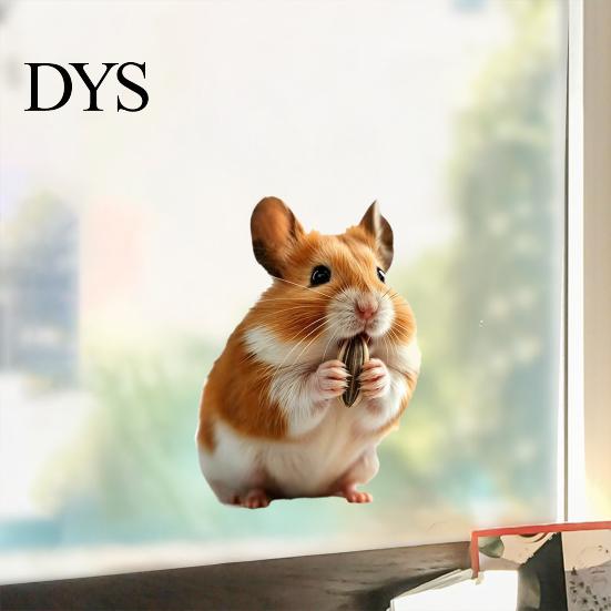 Cute Hamster Static Window Clings Realistic Cling Sticker, Sunflower Daisy Decal, Removable No-Adhesive Creative Gifts for Lovers Vinyl Art,