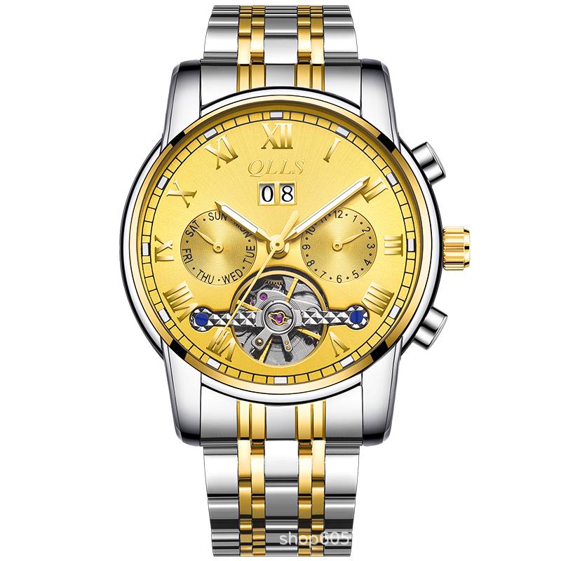 QLLS Men's Fashion Automatic Luminous Waterproof Skeleton Wristwatch - Business Casual Style