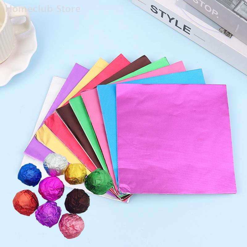 100Pcs 15x15CM Aluminum Foils Wrapping Paper Sheets Foil Candy Package Paper Chocolate Candy Sugar Food DIY Baking Supplies