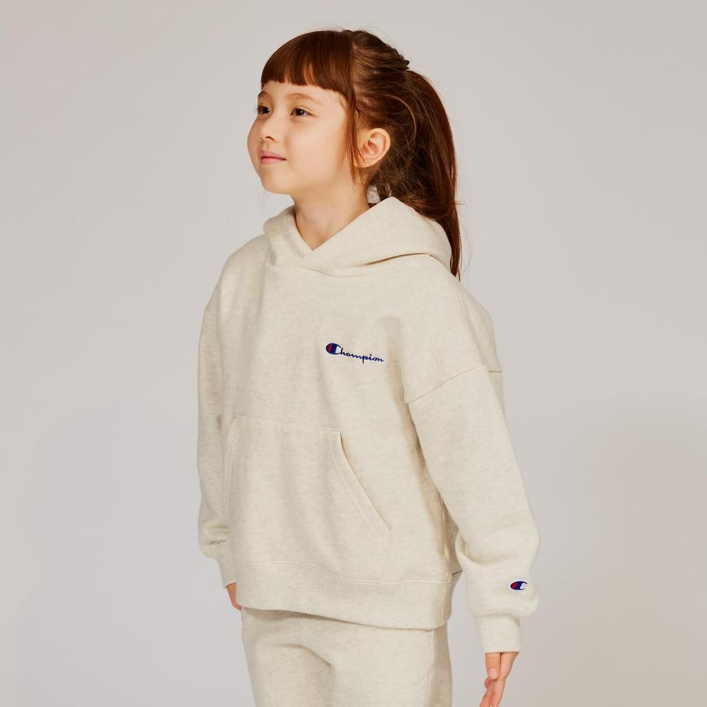 Hoodie Kids Long Sleeve Cotton COTTON USA Loose Fit Script Logo Crew Neck Sweatshirt Basic Oatmeal 140 [Champion] 100% CK-Y104