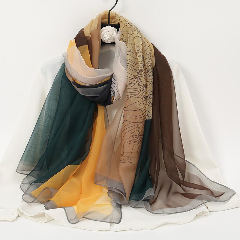 Silk Scarf for Women In Summer Beach Vacation Beach Towel Korean Style Fashion Printed Scarf Soft Yarn Protection Big Shawl
