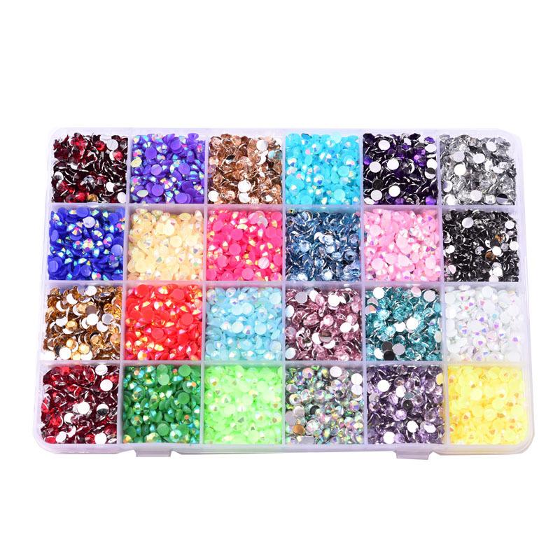24-Grid Resin Flat-Bottomed Diamond Box Jelly Silver-Plated Bottom Set Diy Nail Drill Beauty Mobile Phone Case Jewelry Accessories