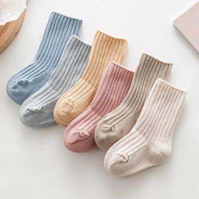 Chaussettes bébé automne-hiver 100 % coton pour enfants filles garçons couleur unie chaussettes tricotées pour tout-petits chaussettes tube pour enfants de 0 à 5 ans