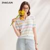 Zhaojun Women's Striped Mulberry Silk Blend Short Sleeve Knit T-Shirt
