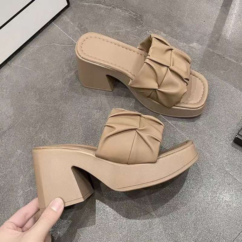 

Тапочки женские 2025 новые 8 см на высоком каблуке универсальные на толстой подошве летние для улицы супер горячие сандалии на толстом каблуке 55