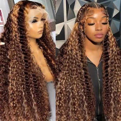 African Small Curly Tube Curly Wig Fashionable Gold Brown Highlighted Front Lace Headband
