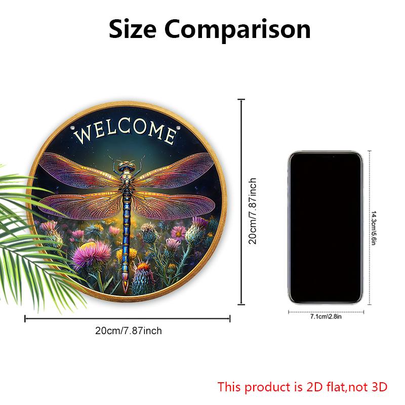 Rustic Wooden Welcome Sign with Dragonfly Pattern - Decorative Hanging Plaque for Front Door, Wall Decoration