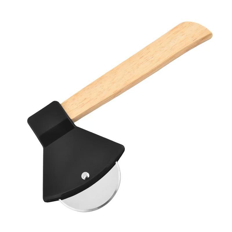 Axe-Shaped Stainless Steel Pizza Cutter with Bamboo Handle