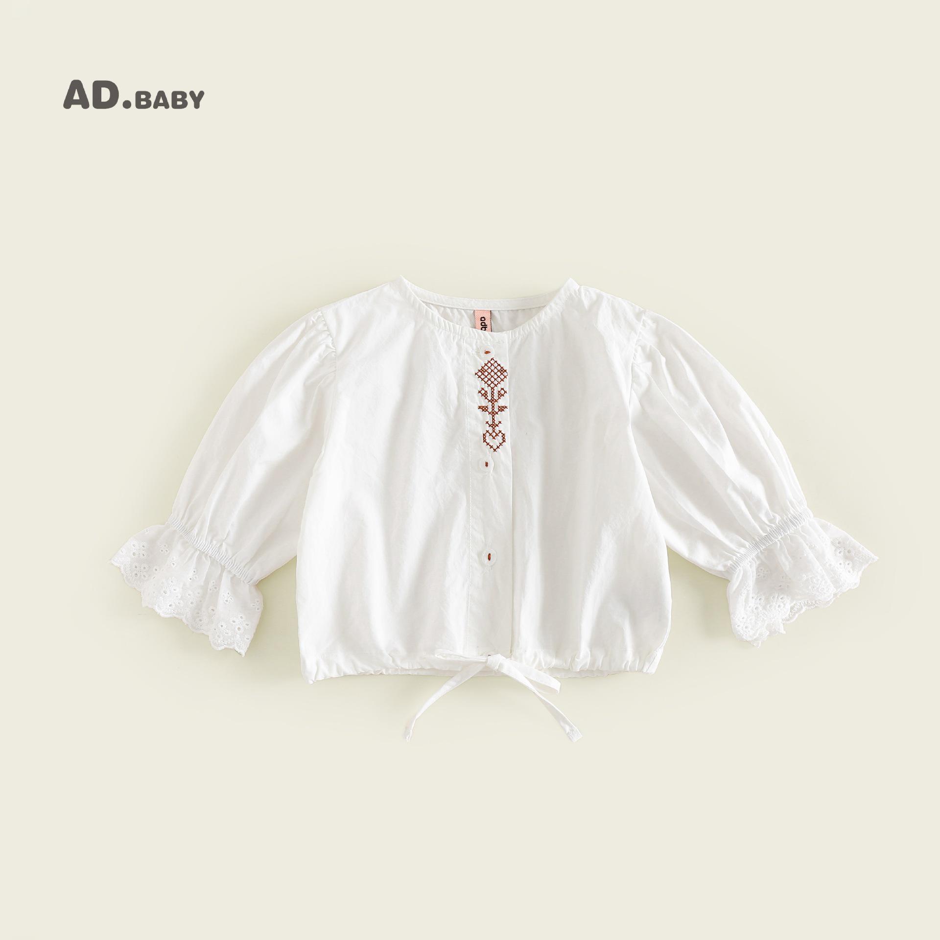 

Autumn 2025 Girls Korean-Style Embroidered Lace Puff Sleeve Top 110 cm