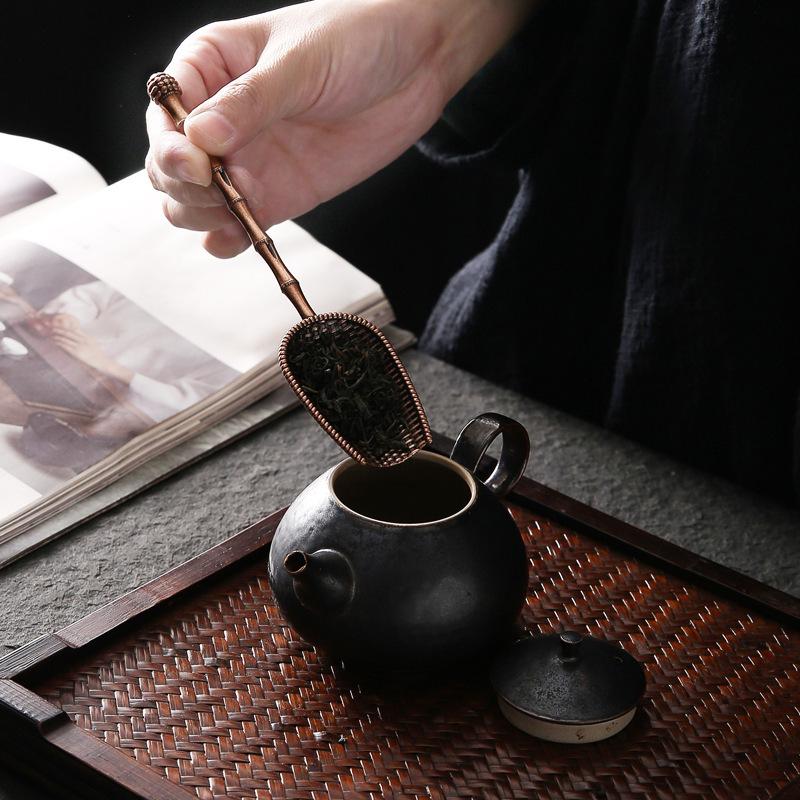 Kung Fu tea, copper alloy tea, tea dial, tea ceremony six gentlemen solid wood, tea tool teaspoon, tea shovel teaspoon