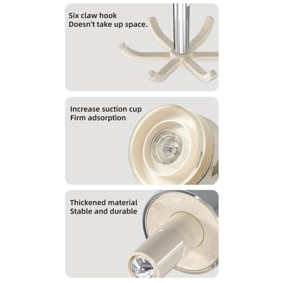 Yousheng Suction Cup Wall Hook 360 Degree Swivel Storage Hook No Drilling 6-Claw Ceiling Hook for Kitchen Utensils Bathroom And Entryway