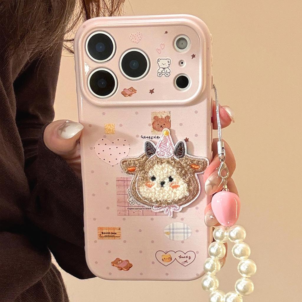 Pink Sticker Wind Iphone17promax Phone Case Apple 16 for 15 Plush Sheep 13 Pendant 14 Cartoon