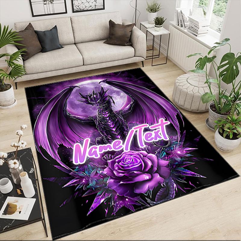 1PC Custom Name Purple Dragon Moon Theme Floor Mat Ideal for Living Room, Game Rooms, Office, Bedroom,Floor Mat Playful Design
