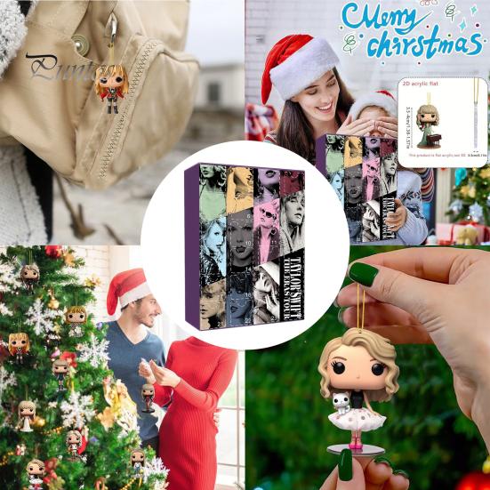 Vánoční adventní kalendář 2024 24 dní Kreslené akrylové figurky Ozdobná sada Vánoční odpočítávací kalendář pro milovníky hudby