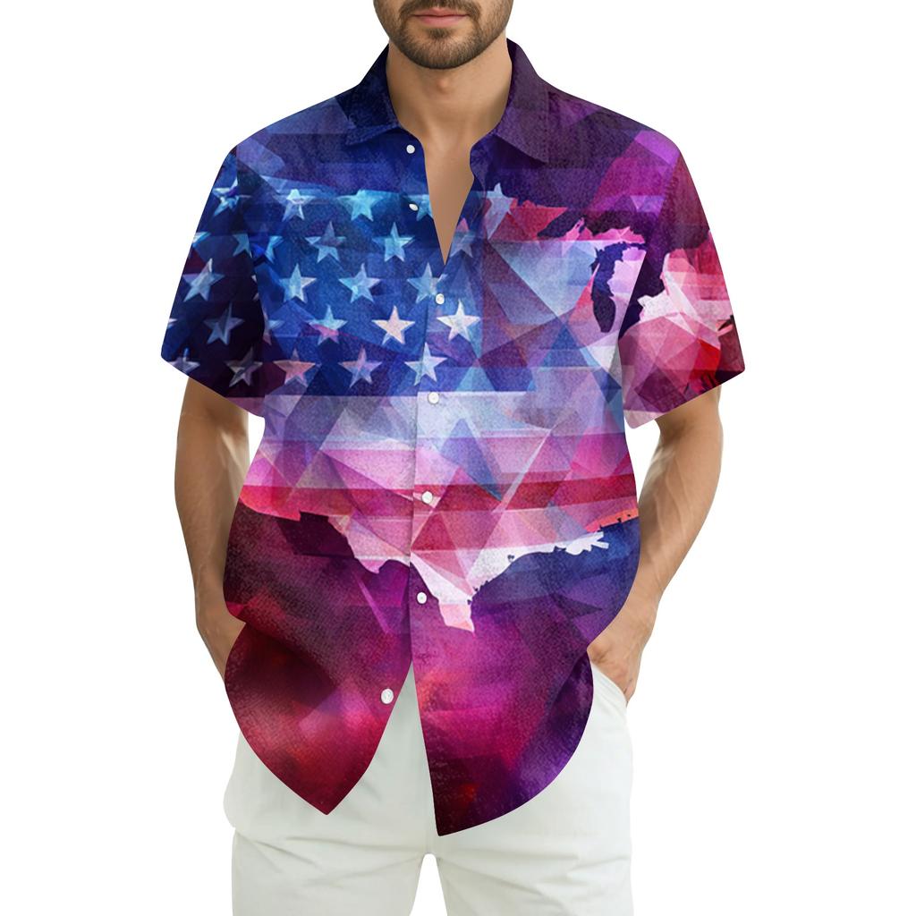 Men's Summer Casual Independence Day Print Short-Sleeve Shirt