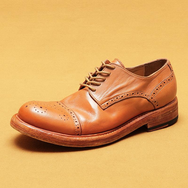 [10-Tage-Versand] Business Casual Lederschuhe Herrenleder Gewaschen Retro und Alte Ledersohlen Runde Kappe Außenhandel Herrenschuhe