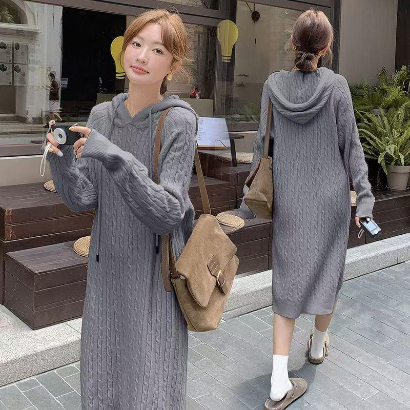 French Style Women's Wool Cable Knit Dress: Thick, Loose, Versatile for Autumn & Winter