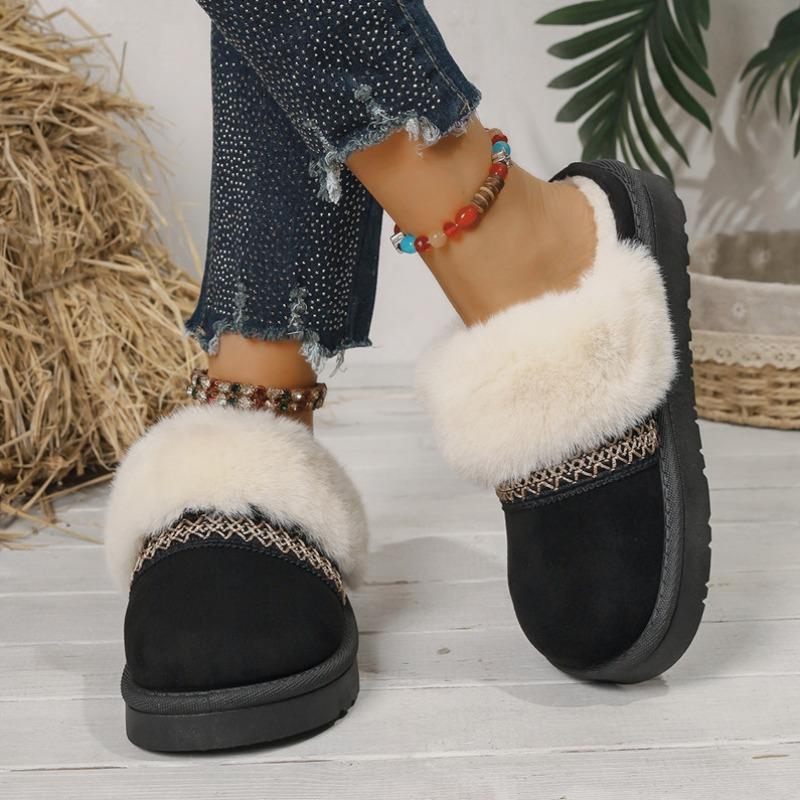 Cross-border Thick-soled Snow Boots Women's Hairy Mouth Bag Head Thickened Cotton Drag Women's Velvet Warm Indoor Home Can Wear Cotton Shoes Outside