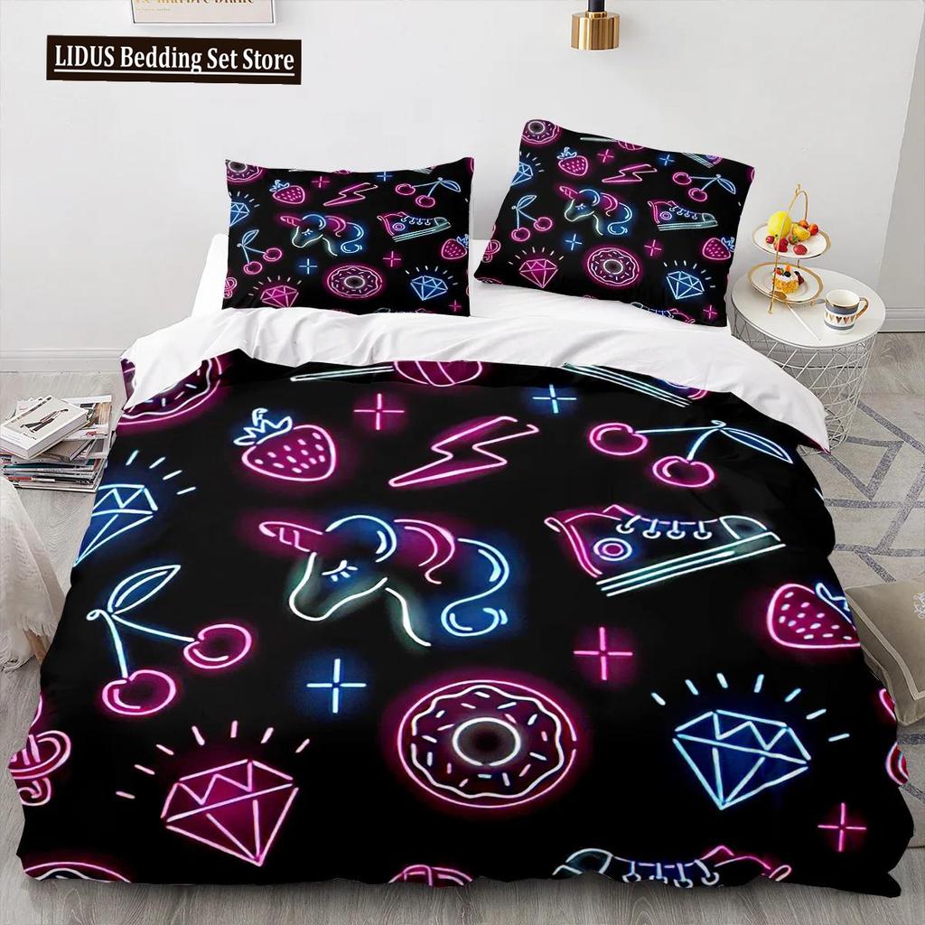 Cartoon Unicorn Duvet Cover King Queen Lovely White Mythical Animal Bedding Set Kids Girl Colorful Rainbow Polyester Quilt Cover