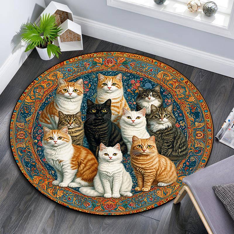 Cats Round Area Rug,Carpet Rug for Living Room Bedroom Sofa Playroom Decor,Non-slip Floor Mat